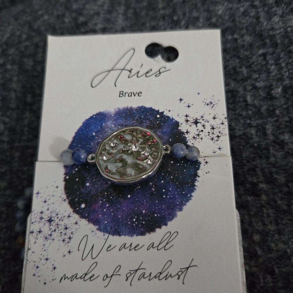NWT Silver and Blue Aries Zodiac Bracelet
